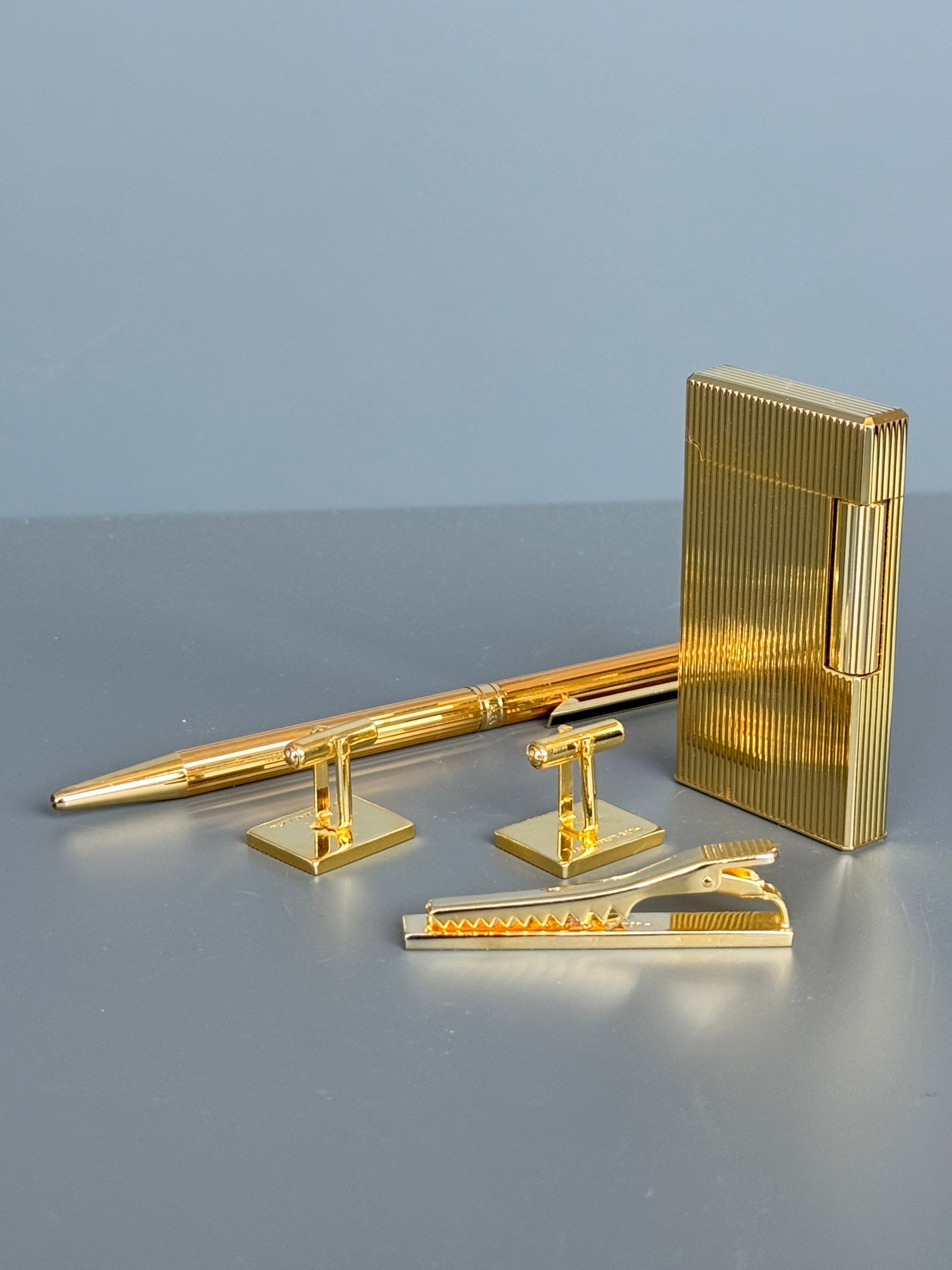 Valentine Paris Men's Gift Set – Gold Plated Pen, Lighter, Cufflinks and Tie Pin | Luxury Accessory Box