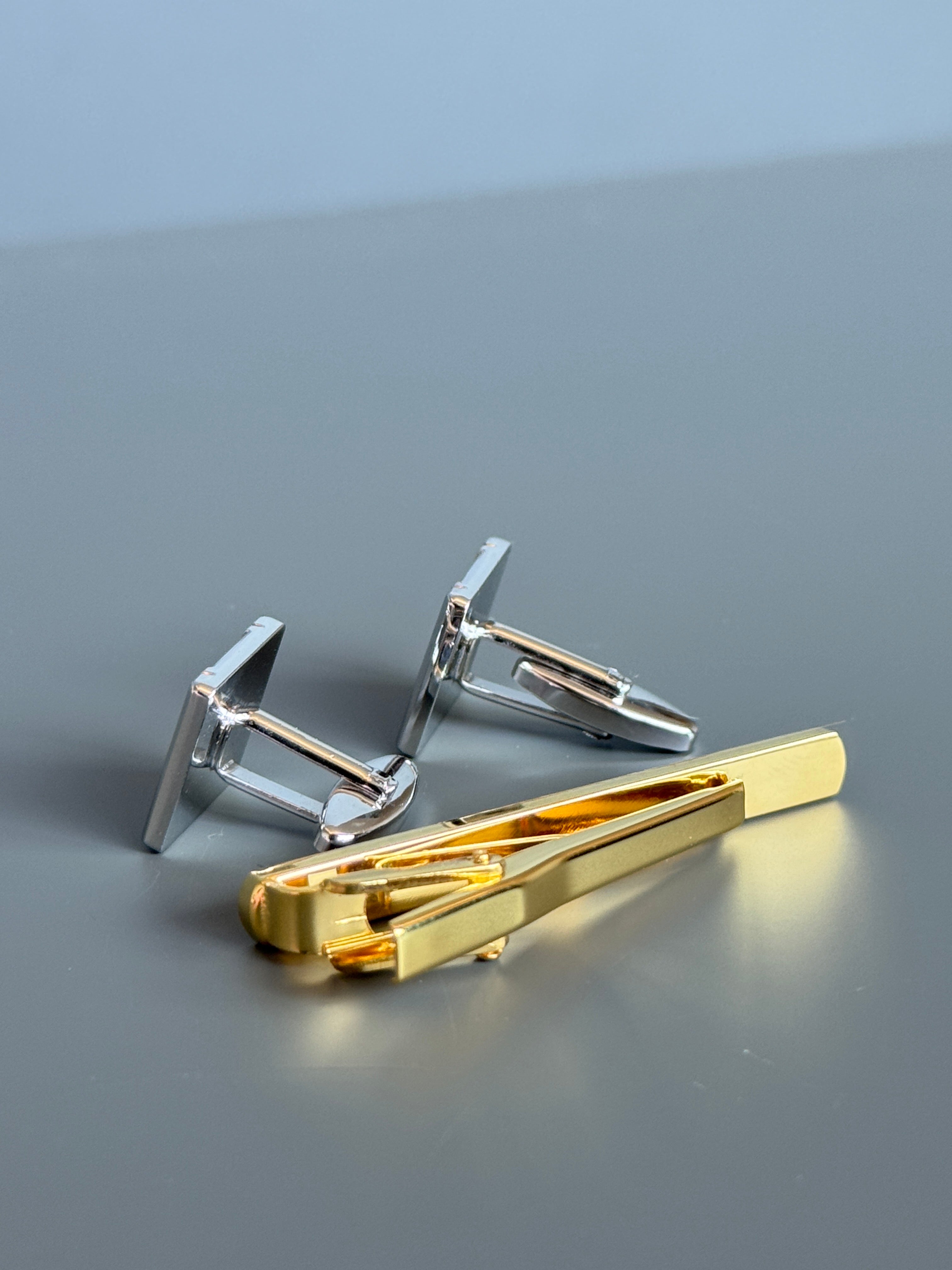 Giovanni Valentino Italy Men's Cufflink &amp; Tie Clip Set - Gold &amp; Silver Design - Stylish Men's Accessories