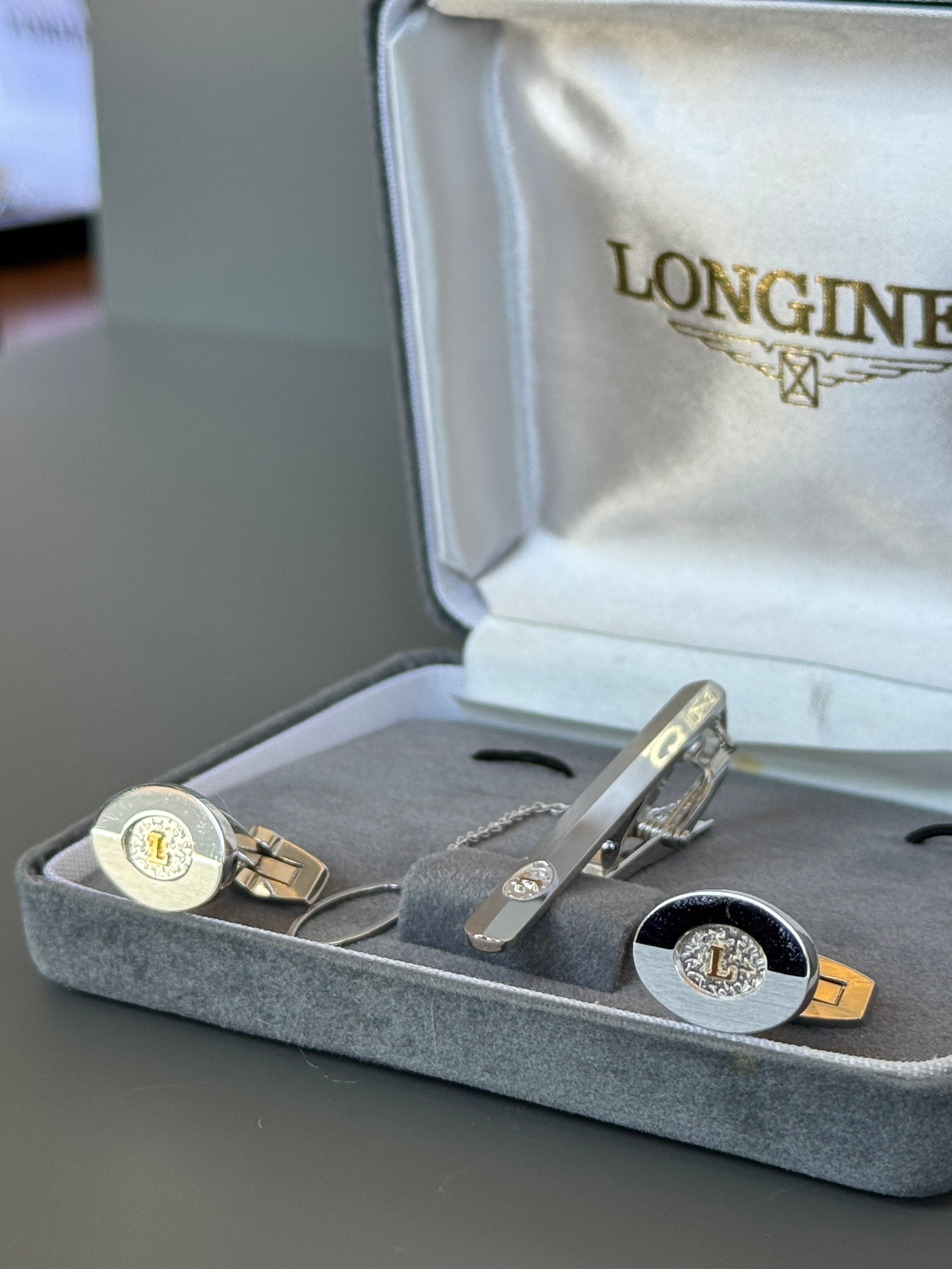 Longines Silver Deluxe Cufflink &amp; Tie Clip Set - Stylish Men's Accessories in a Special Box
