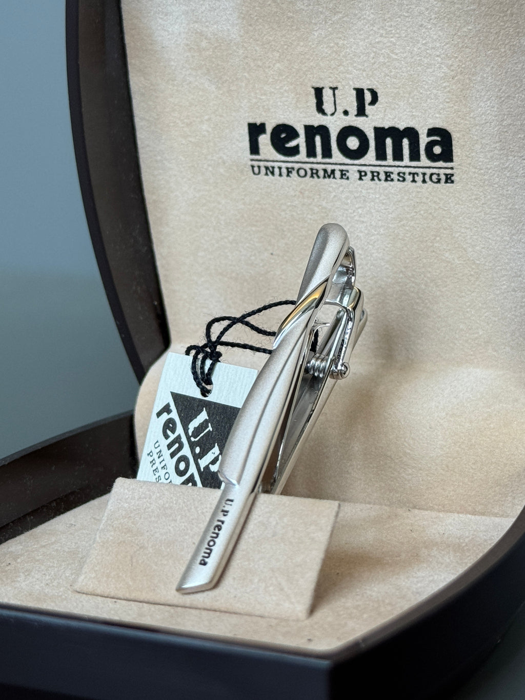 UP Renoma Tie Clip - Minimalist Silver Tone Design (Vintage / Collectible)