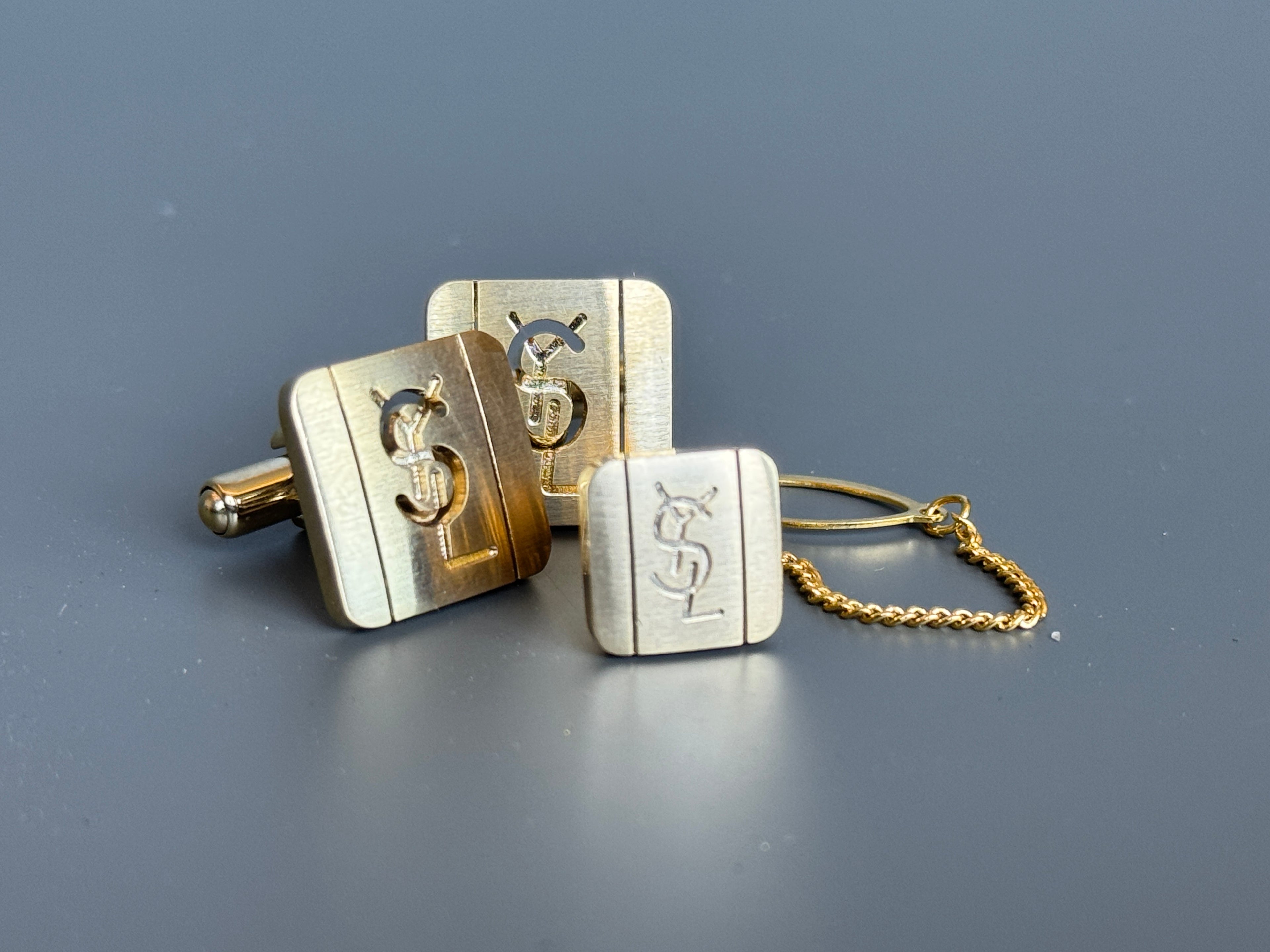 Yves Saint Laurent Men's Gift Set – Gold Cufflinks and Tie Clip | Luxury Accessory Box