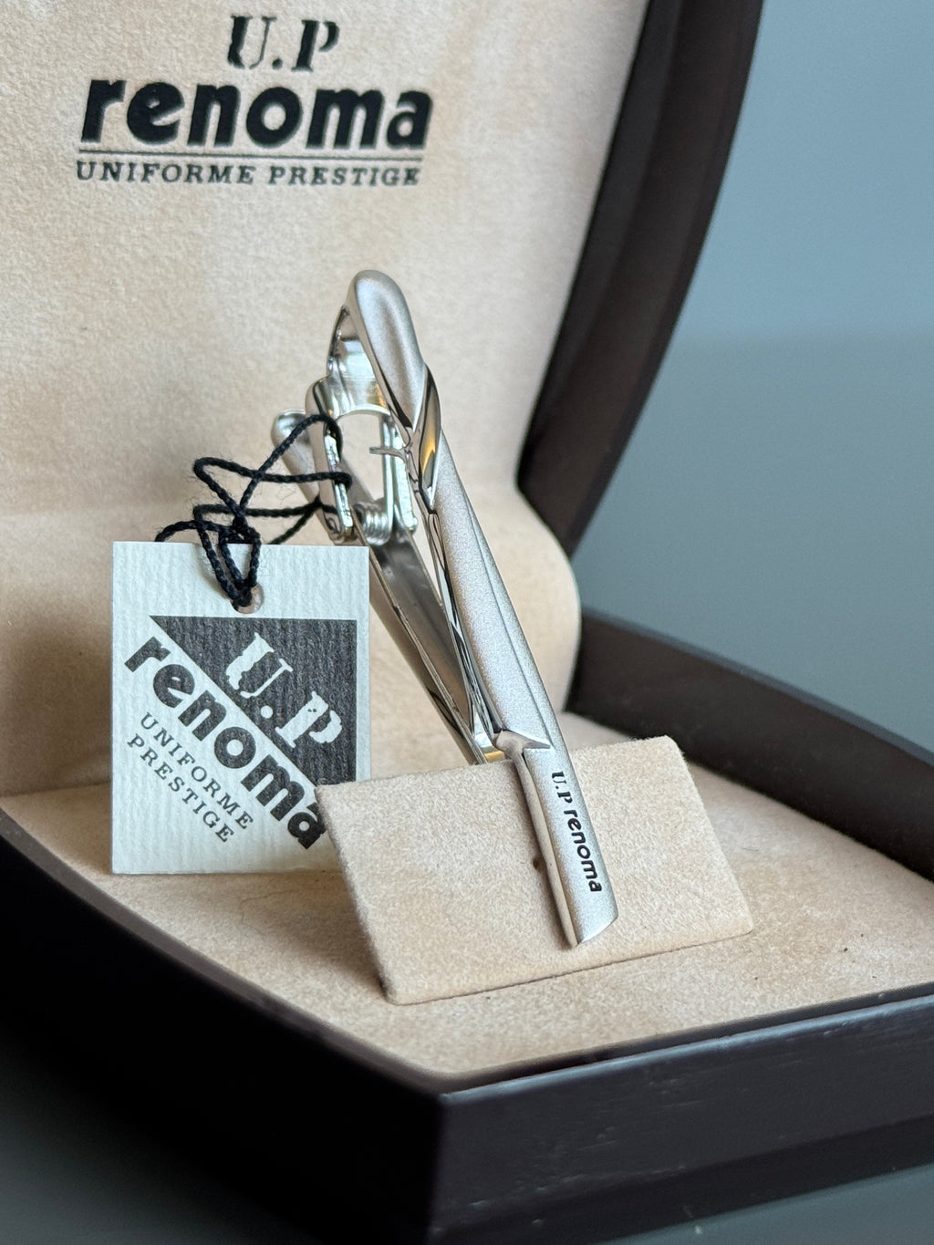 UP Renoma Tie Clip - Minimalist Silver Tone Design (Vintage / Collectible)