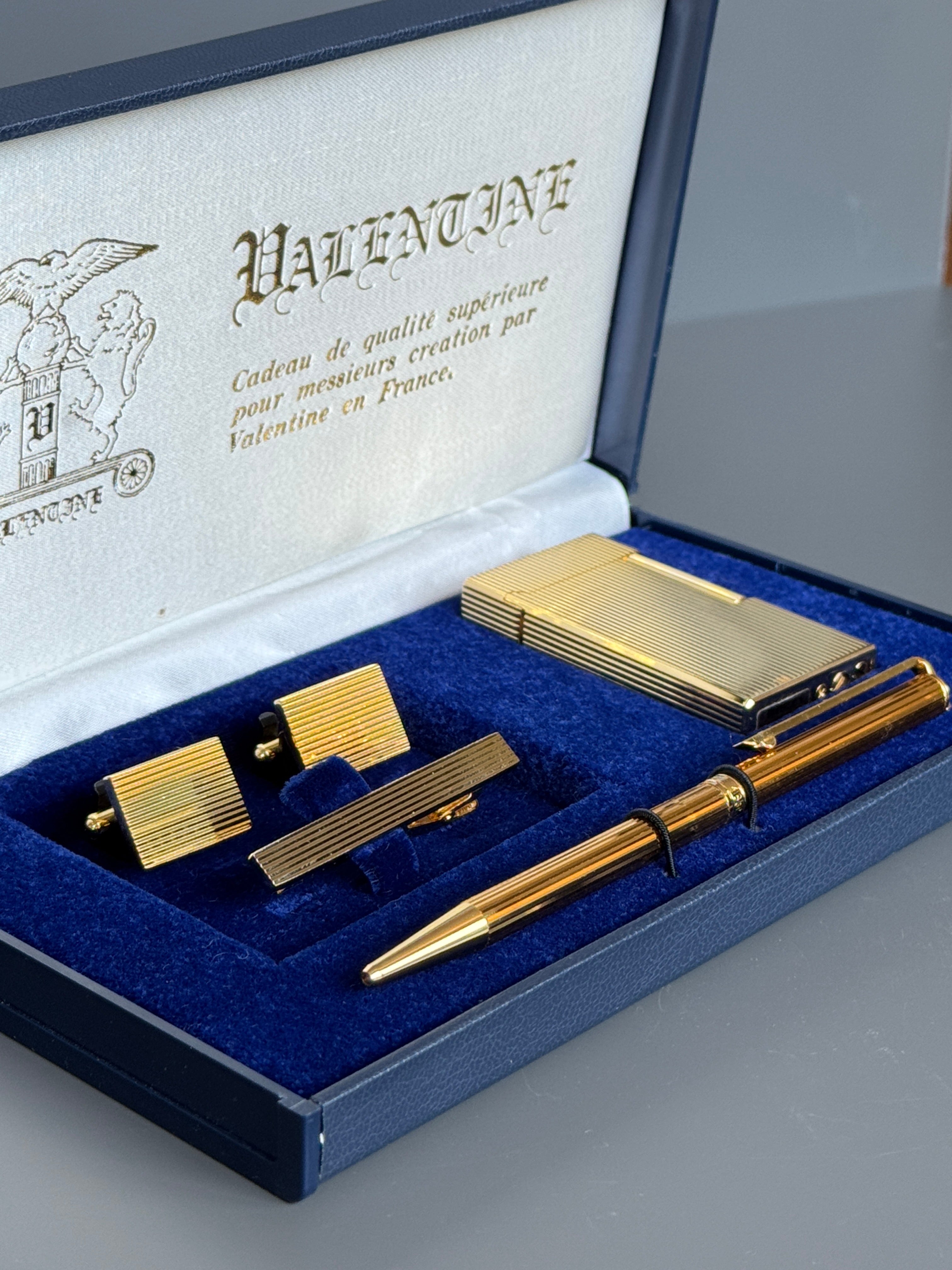 Valentine Paris Men's Gift Set – Gold Plated Pen, Lighter, Cufflinks and Tie Pin | Luxury Accessory Box
