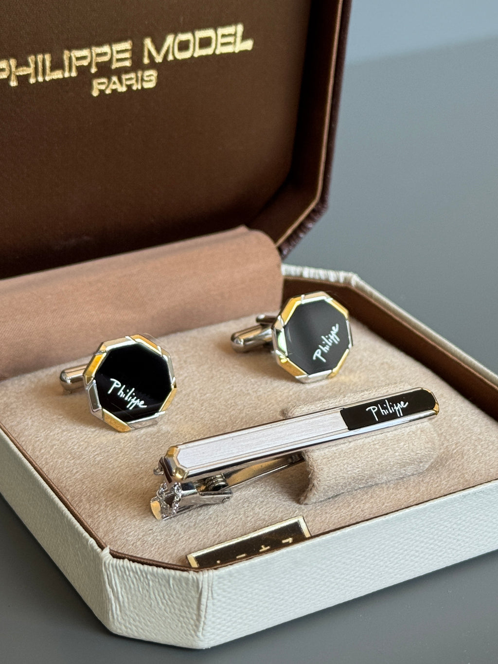 Philippe Model Paris Cufflink &amp; Tie Clip Set - Stylish Men's Accessories