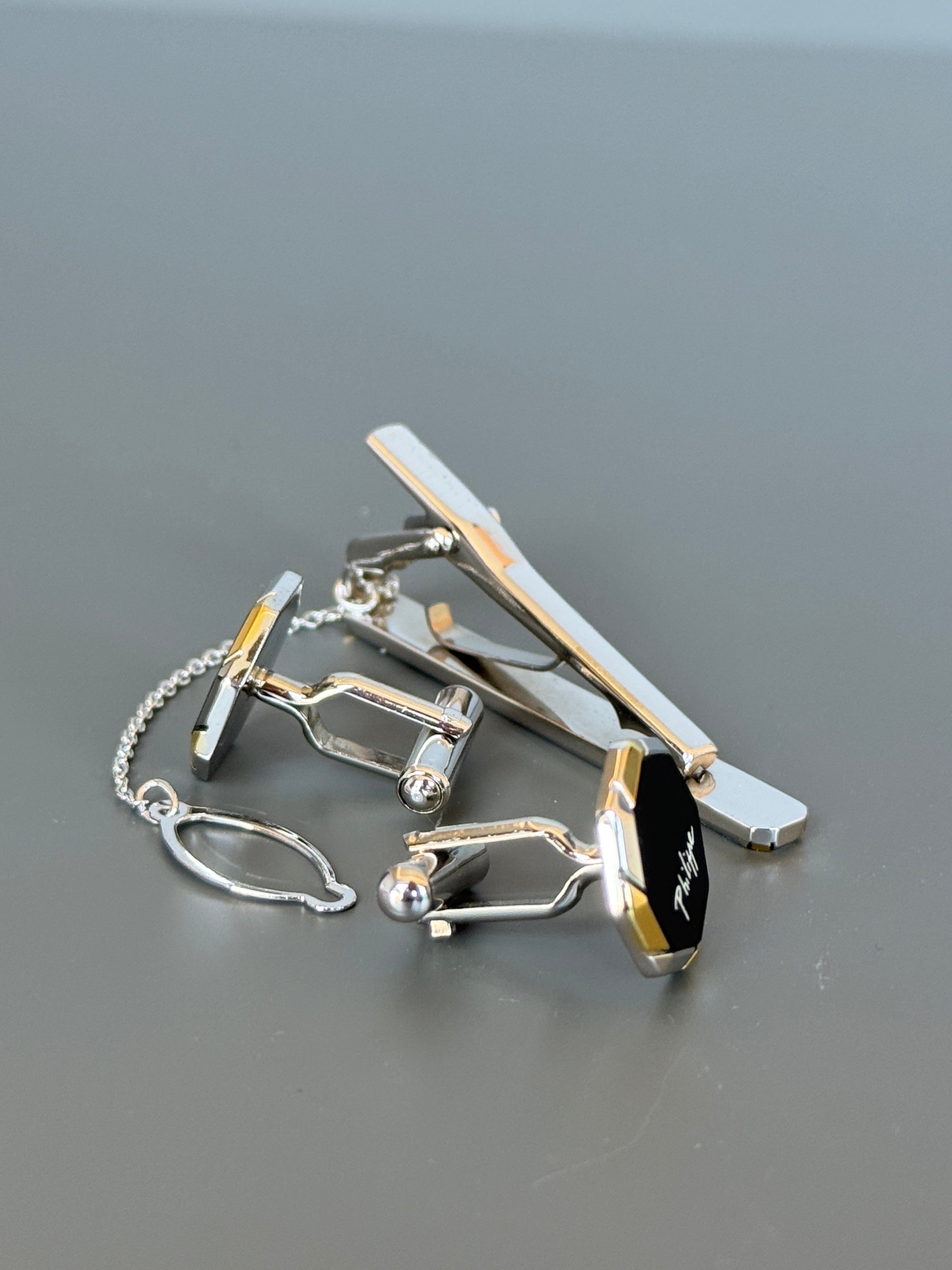 Philippe Model Paris Cufflink &amp; Tie Clip Set - Stylish Men's Accessories