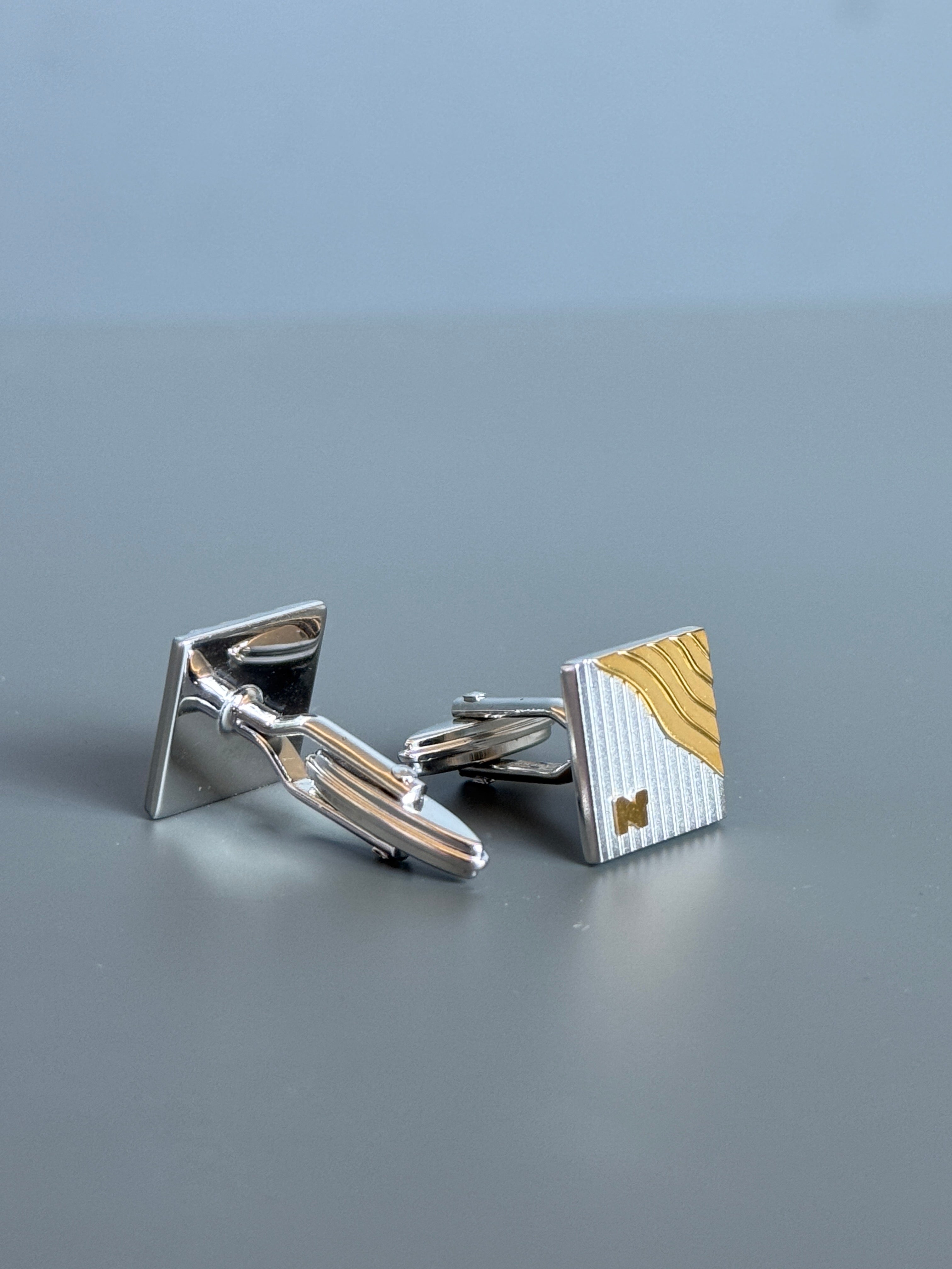 Nina Ricci Paris Men's Cufflinks - Gold &amp; Silver Square Design - Stylish Men's Accessories