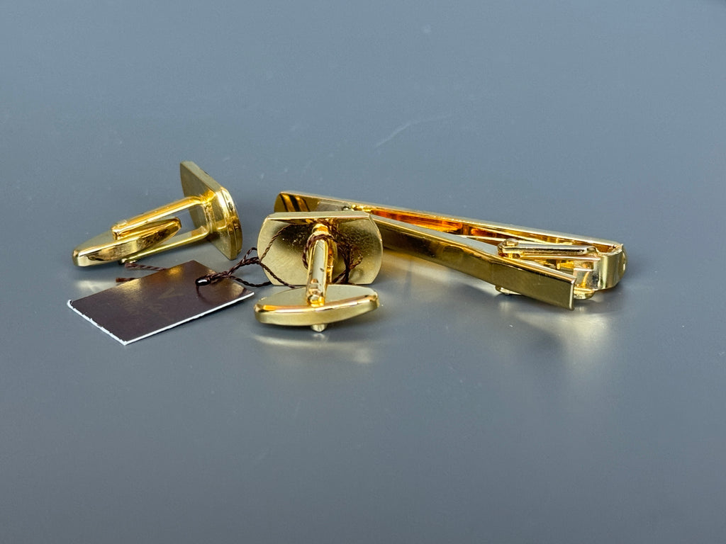 Giovanni Valentino Italy Men's Cufflink &amp; Tie Pin Set - Silver &amp; Gold Detailed