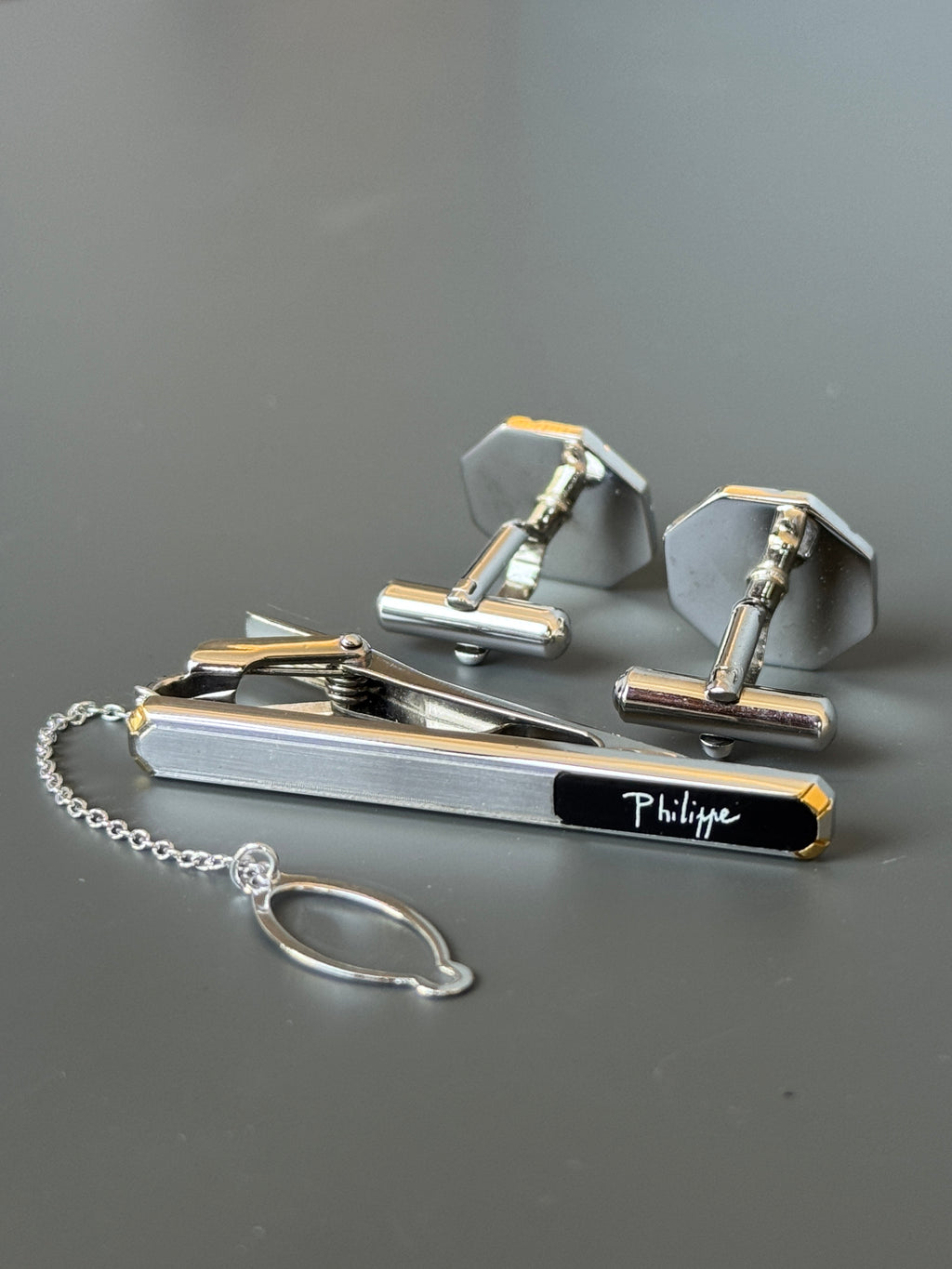 Philippe Model Paris Cufflink &amp; Tie Clip Set - Stylish Men's Accessories