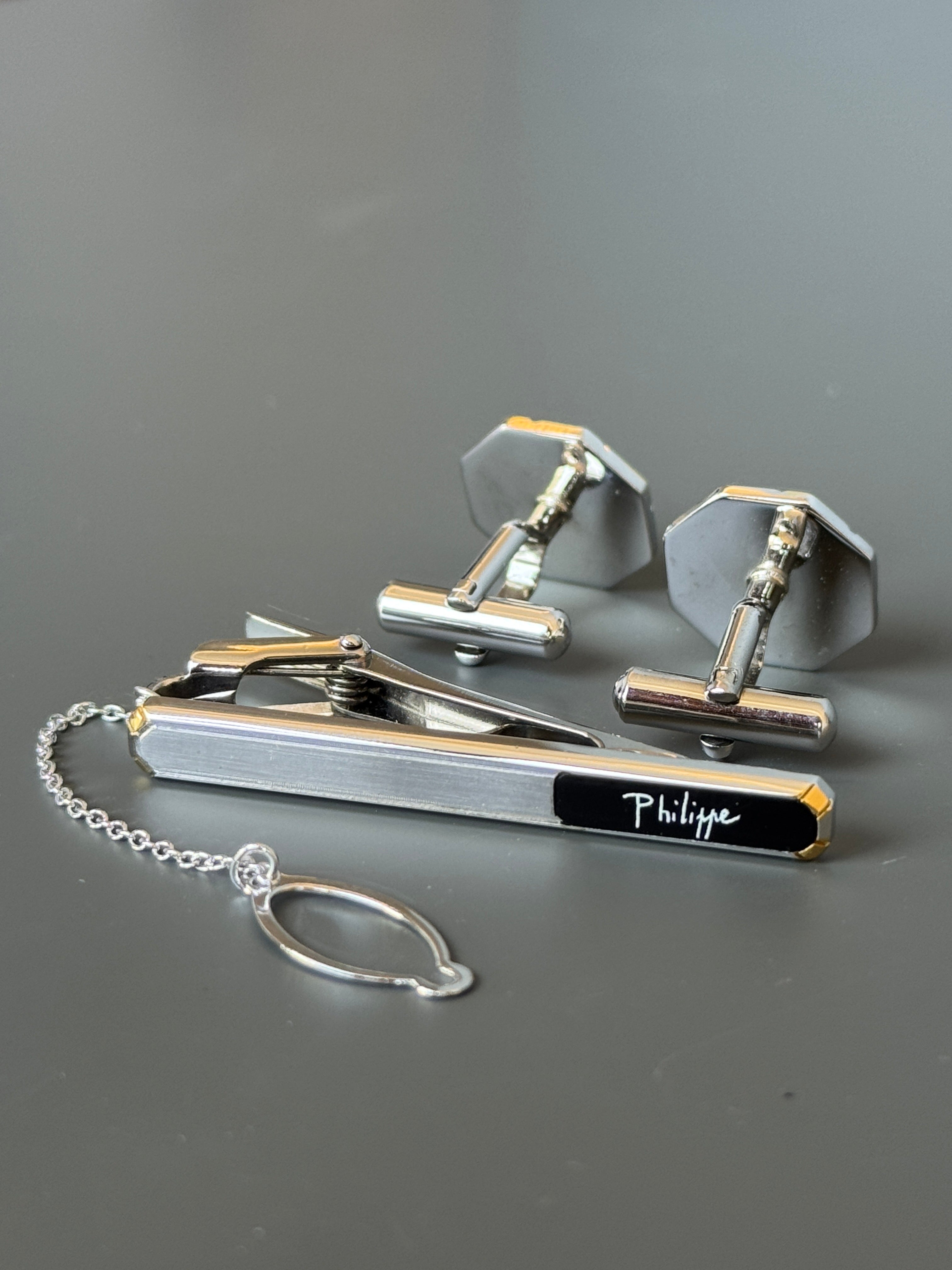Philippe Model Paris Cufflink &amp; Tie Clip Set - Stylish Men's Accessories