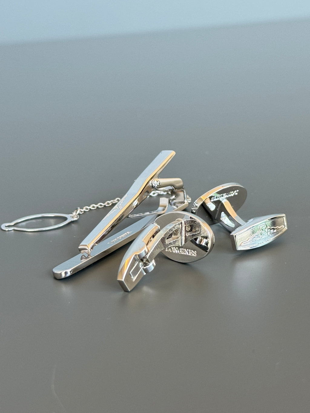 Longines Silver Deluxe Cufflink &amp; Tie Clip Set - Stylish Men's Accessories in a Special Box