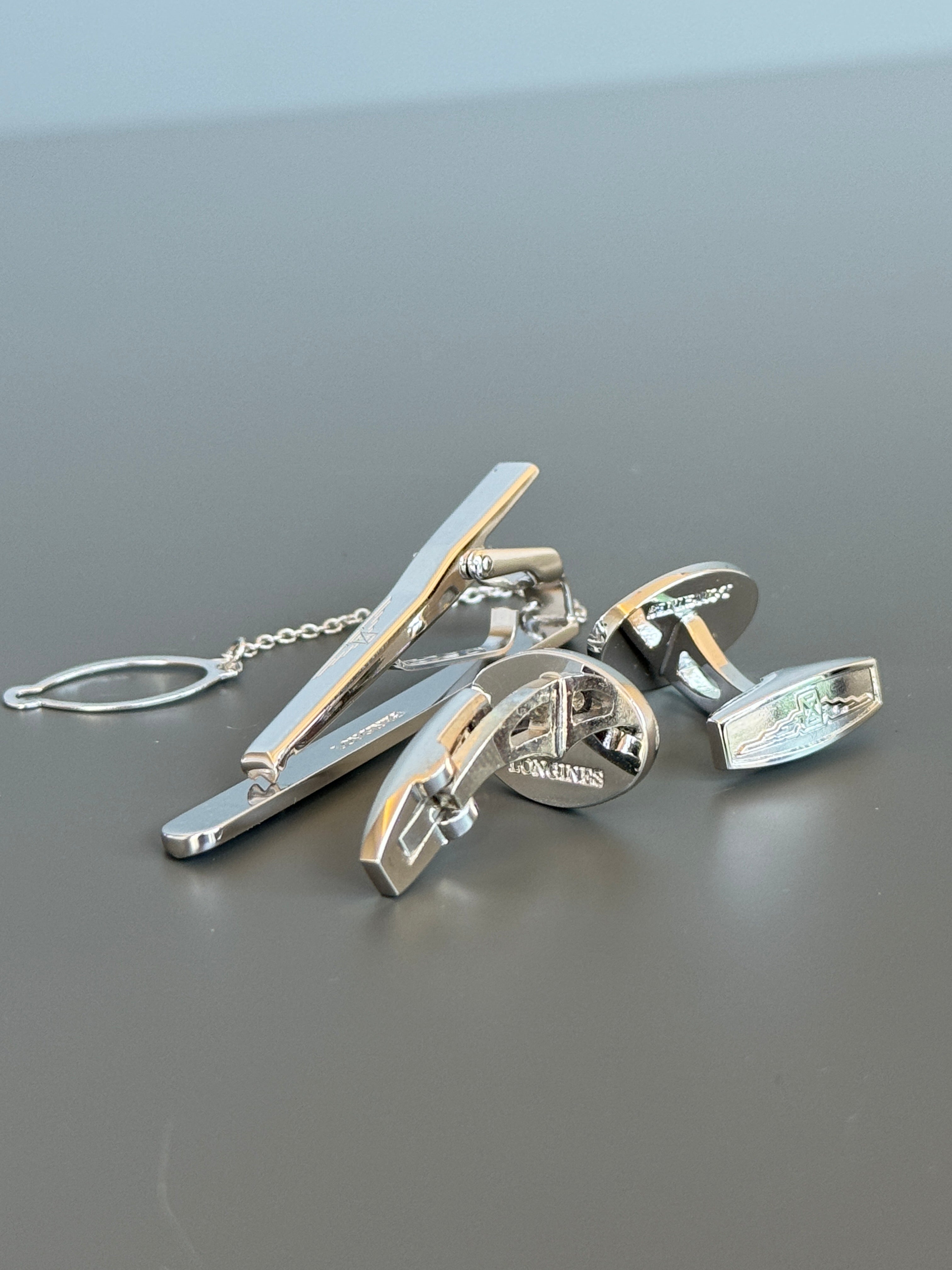 Longines Silver Deluxe Cufflink &amp; Tie Clip Set - Stylish Men's Accessories in a Special Box
