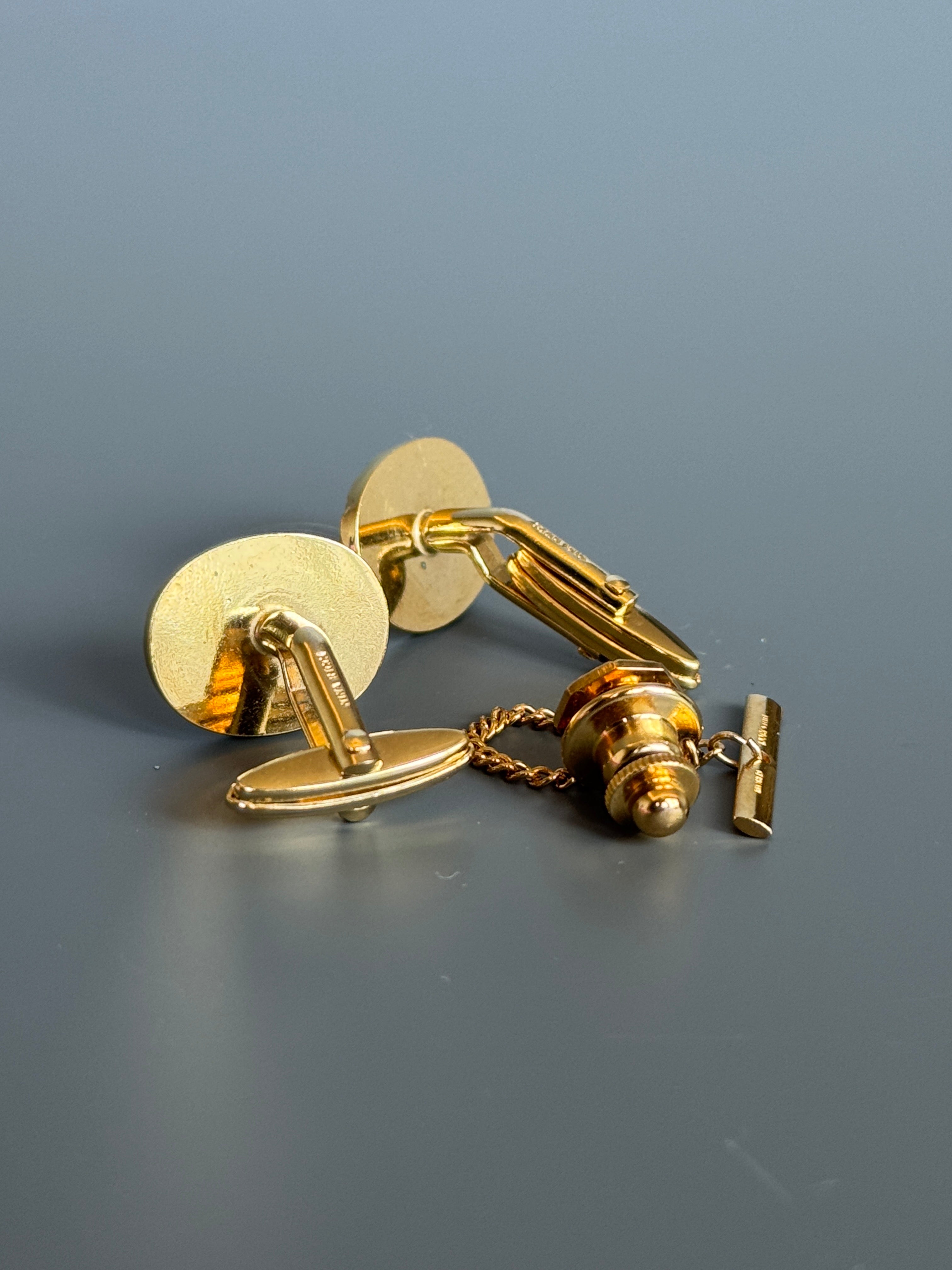 Nina Ricci Paris Gold &amp; Silver Stripe Cufflink Set - Timeless French Men's Elegance