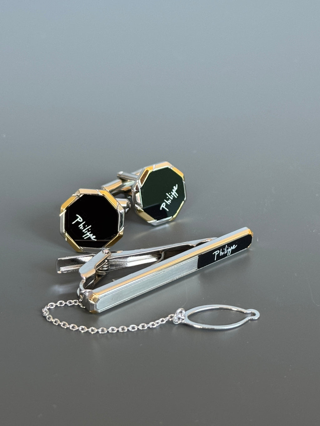 Philippe Model Paris Cufflink &amp; Tie Clip Set - Stylish Men's Accessories