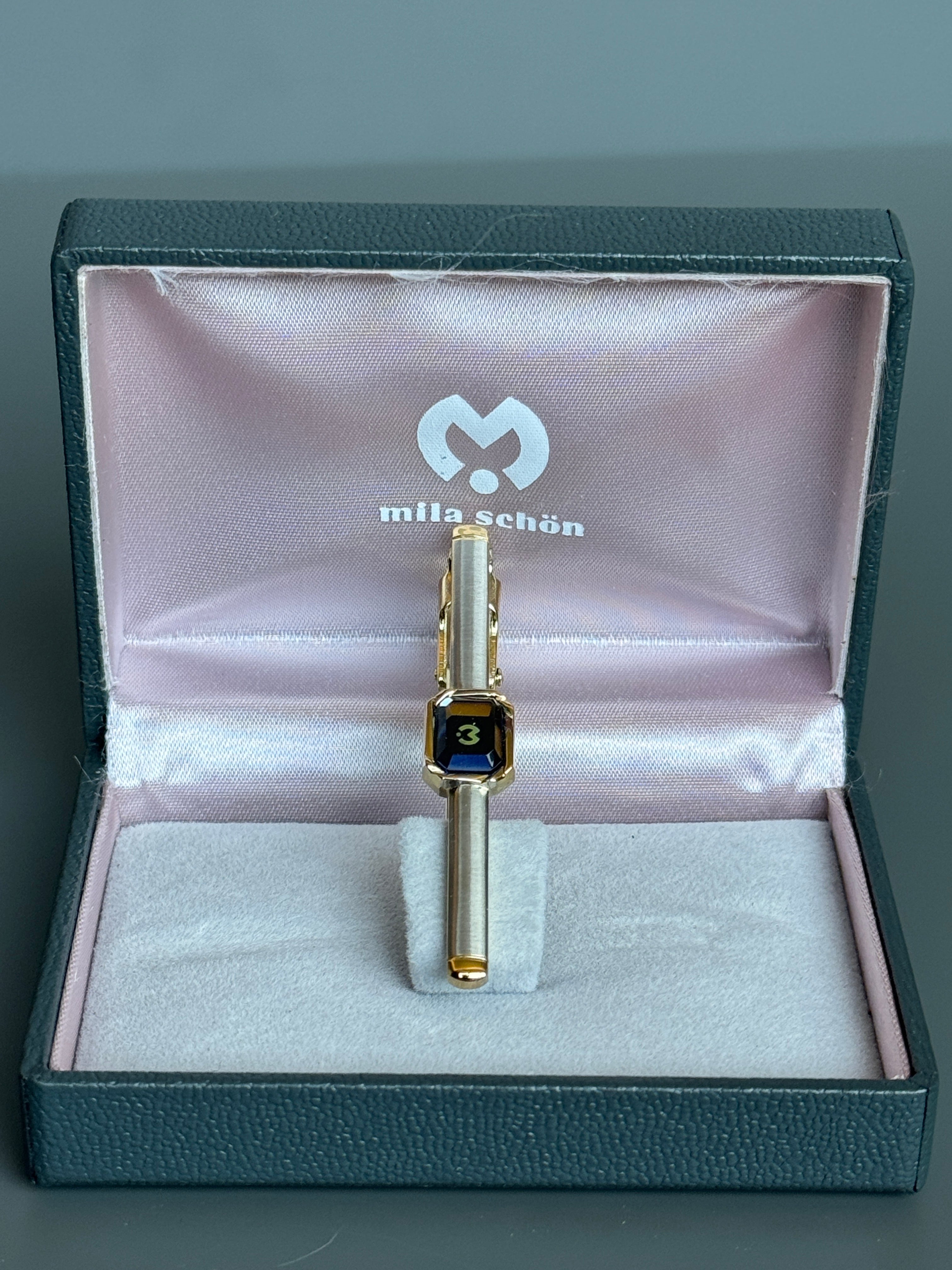 Mila Schön Tie Pin - Gold &amp; Silver Tone, Black Detail (Vintage / Collectible)