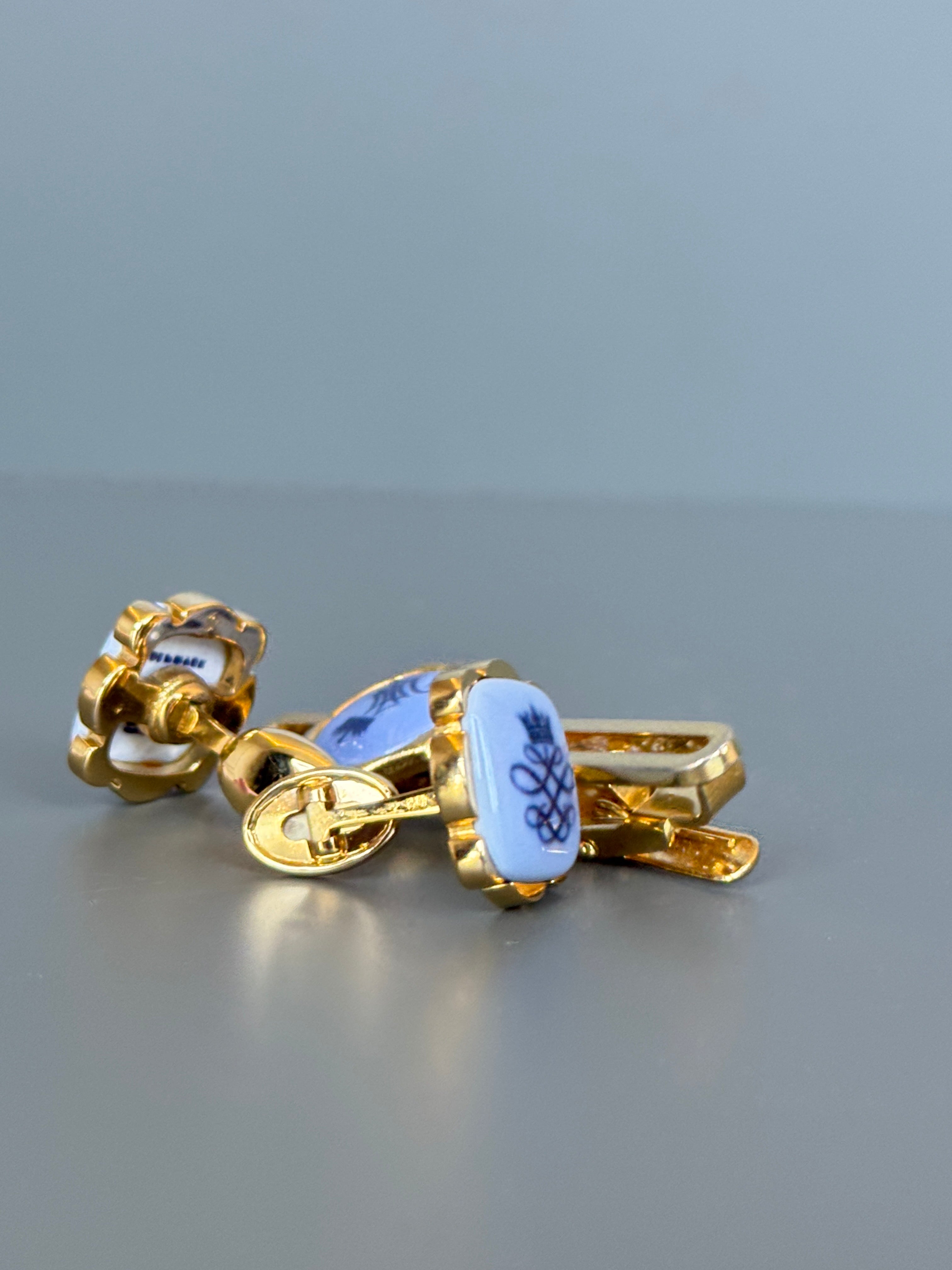 Royal Copenhagen Swank Blue Porcelain Cufflink &amp; Tie Clip Set - Luxury Men's Accessory with Gold Details