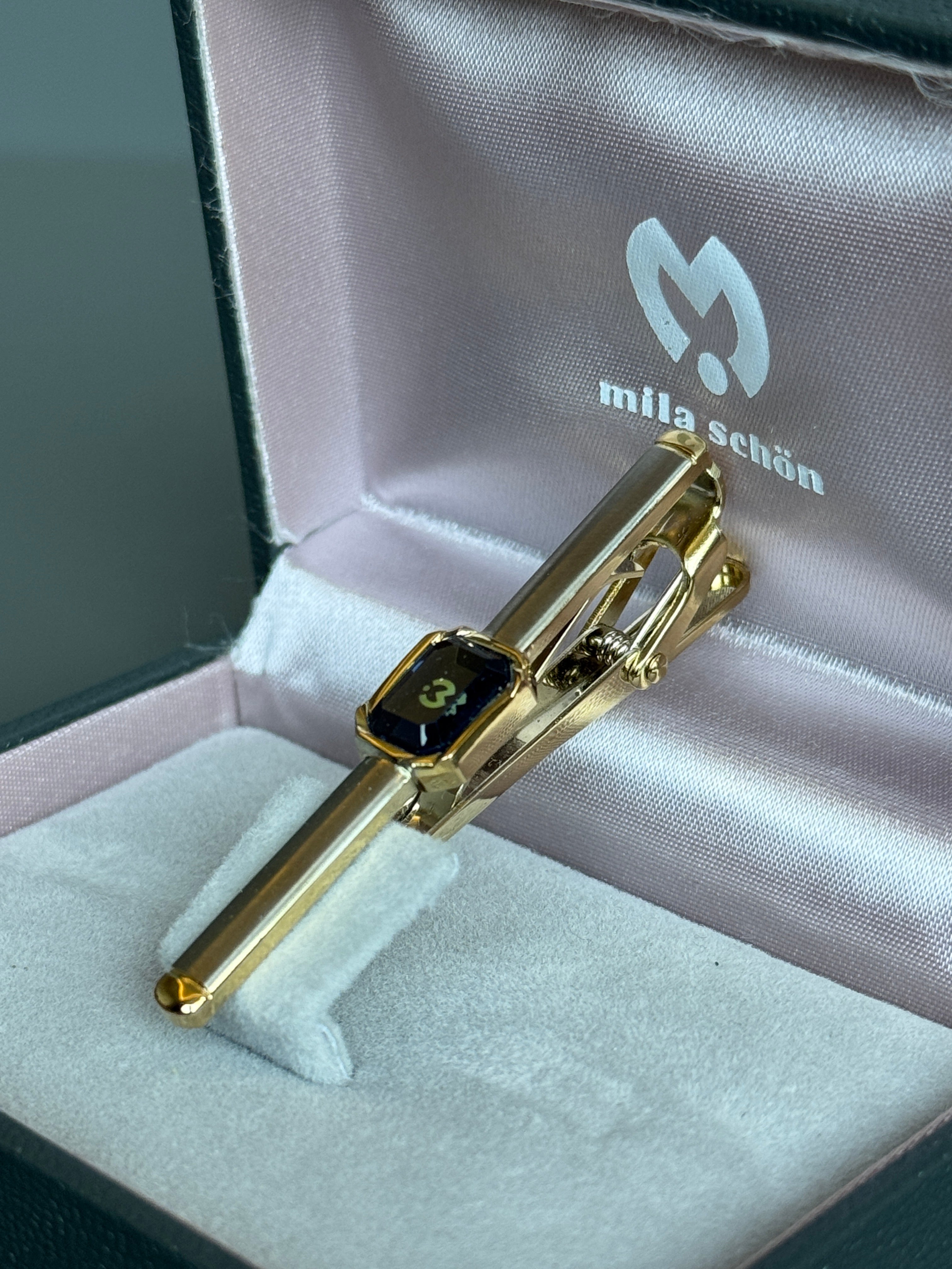 Mila Schön Tie Pin - Gold &amp; Silver Tone, Black Detail (Vintage / Collectible)