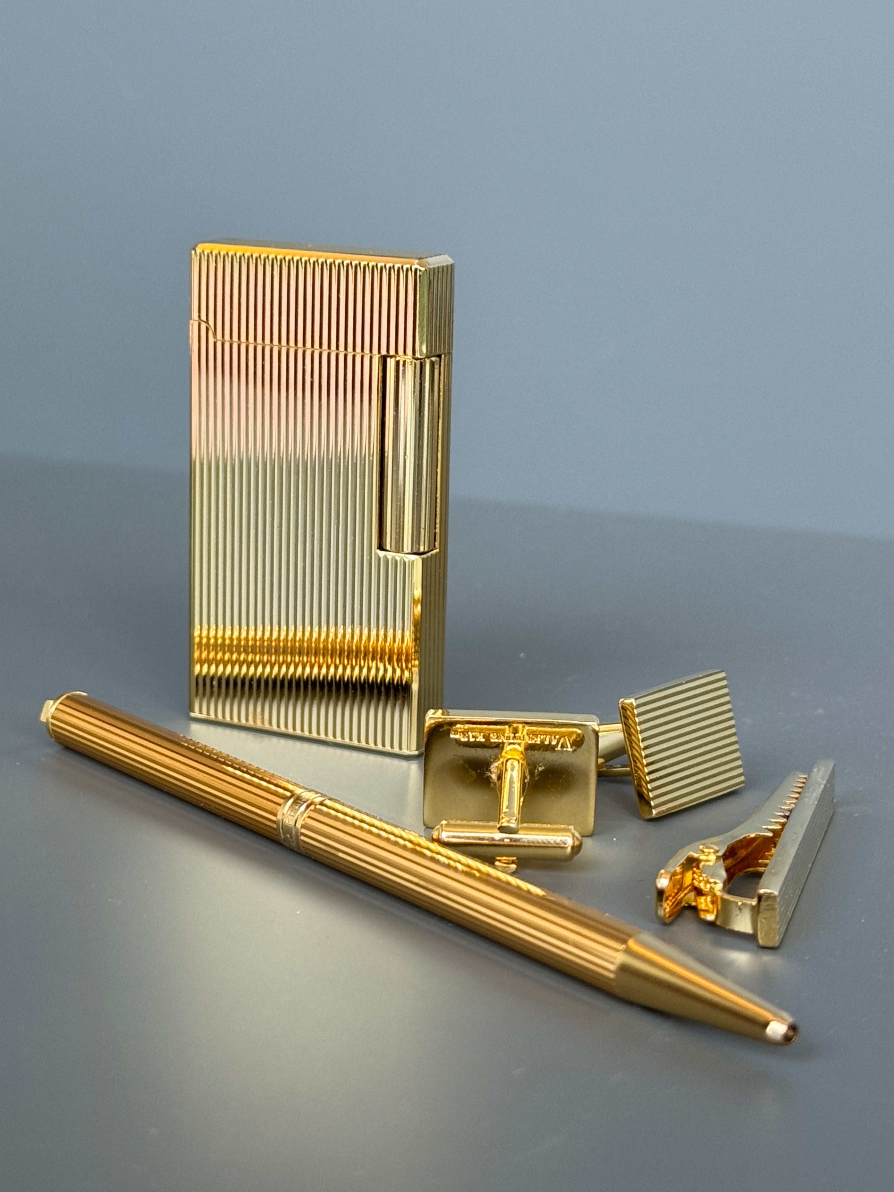 Valentine Paris Men's Gift Set – Gold Plated Pen, Lighter, Cufflinks and Tie Pin | Luxury Accessory Box