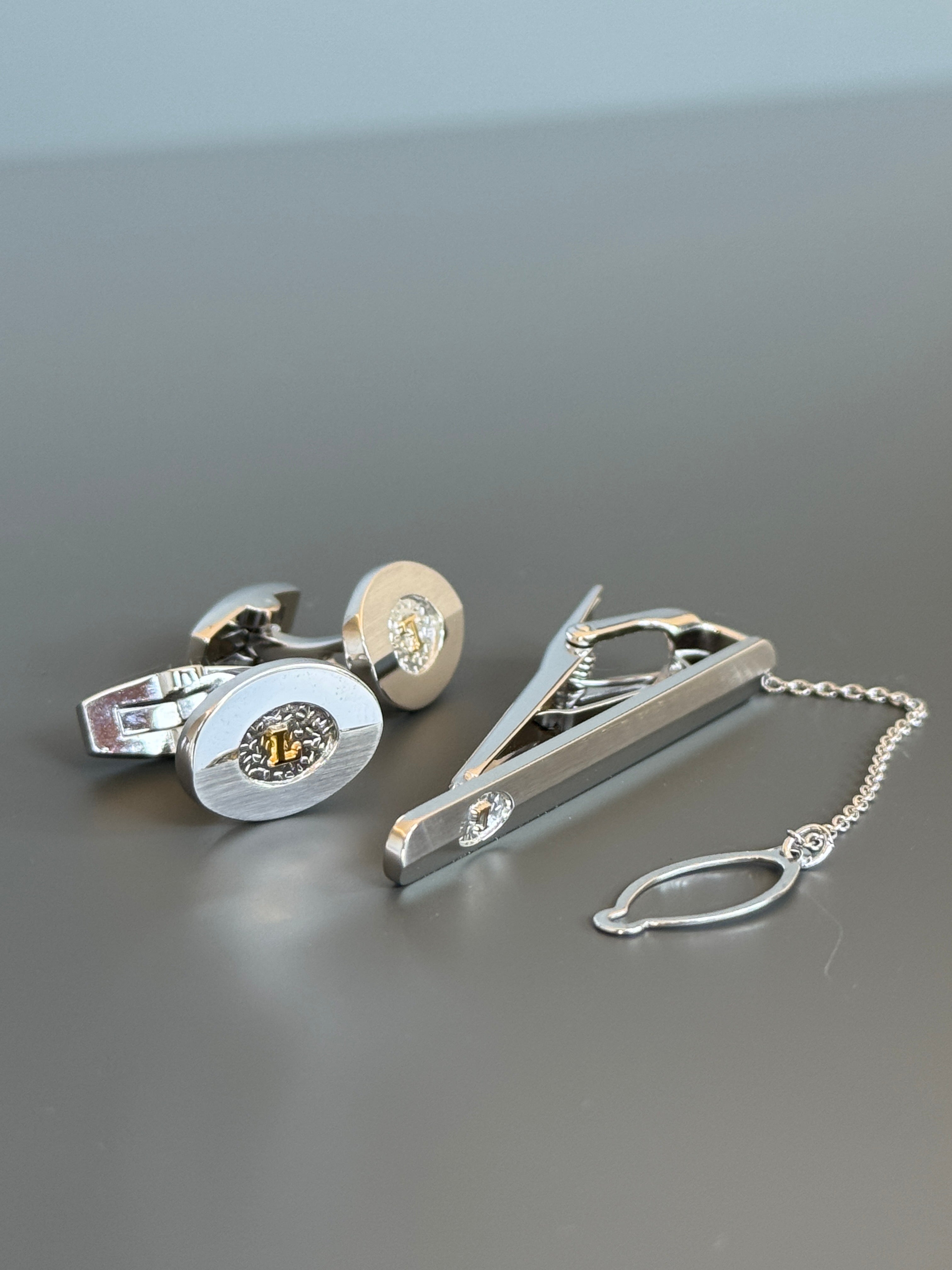Longines Silver Deluxe Cufflink &amp; Tie Clip Set - Stylish Men's Accessories in a Special Box