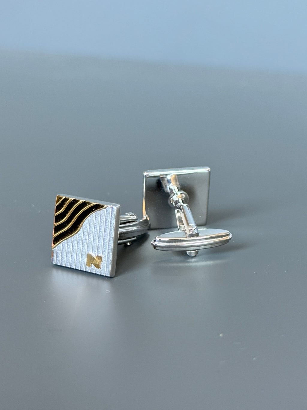 Nina Ricci Paris Men's Cufflinks - Gold &amp; Silver Square Design - Stylish Men's Accessories