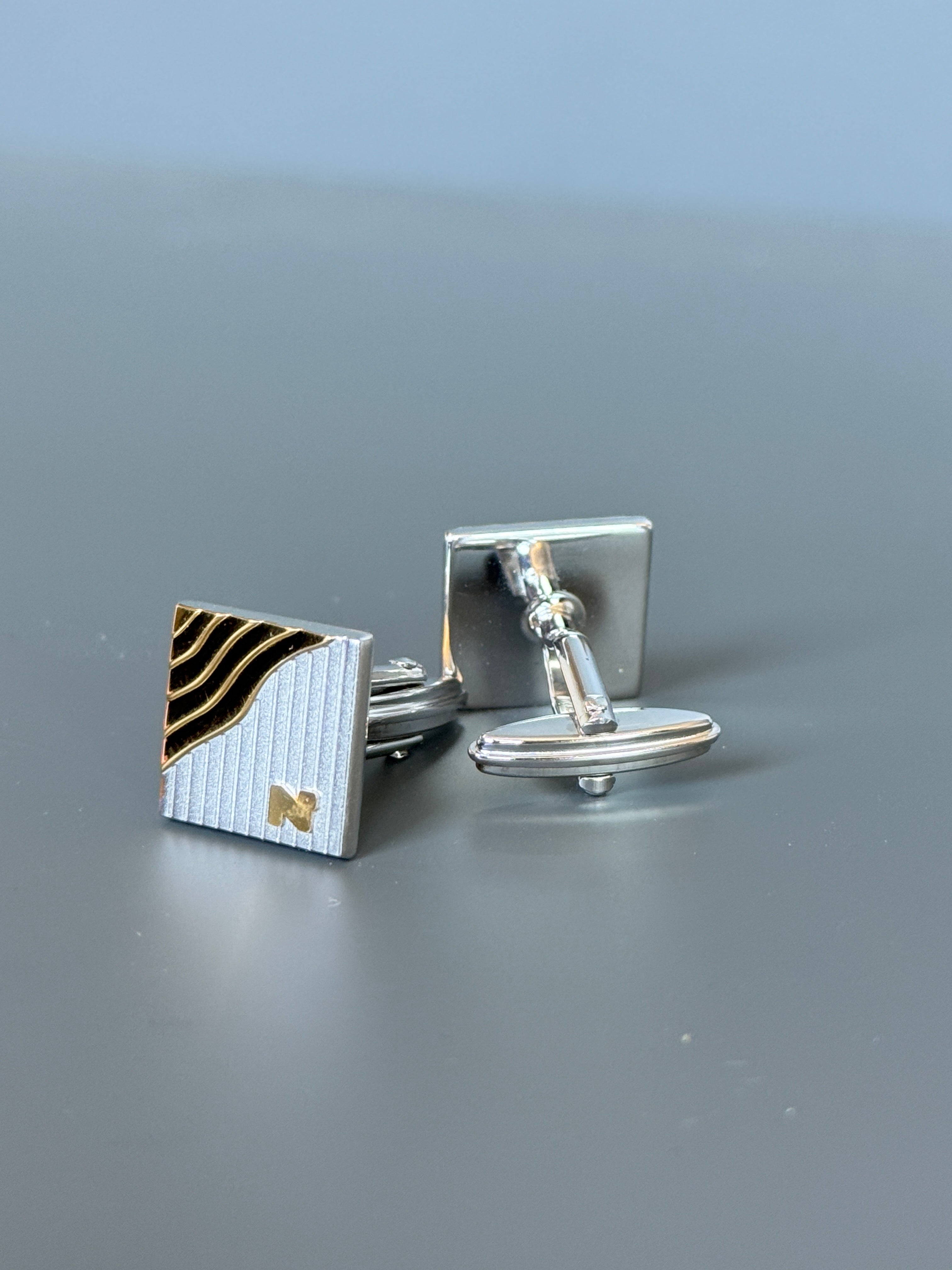 Nina Ricci Paris Men's Cufflinks - Gold &amp; Silver Square Design - Stylish Men's Accessories