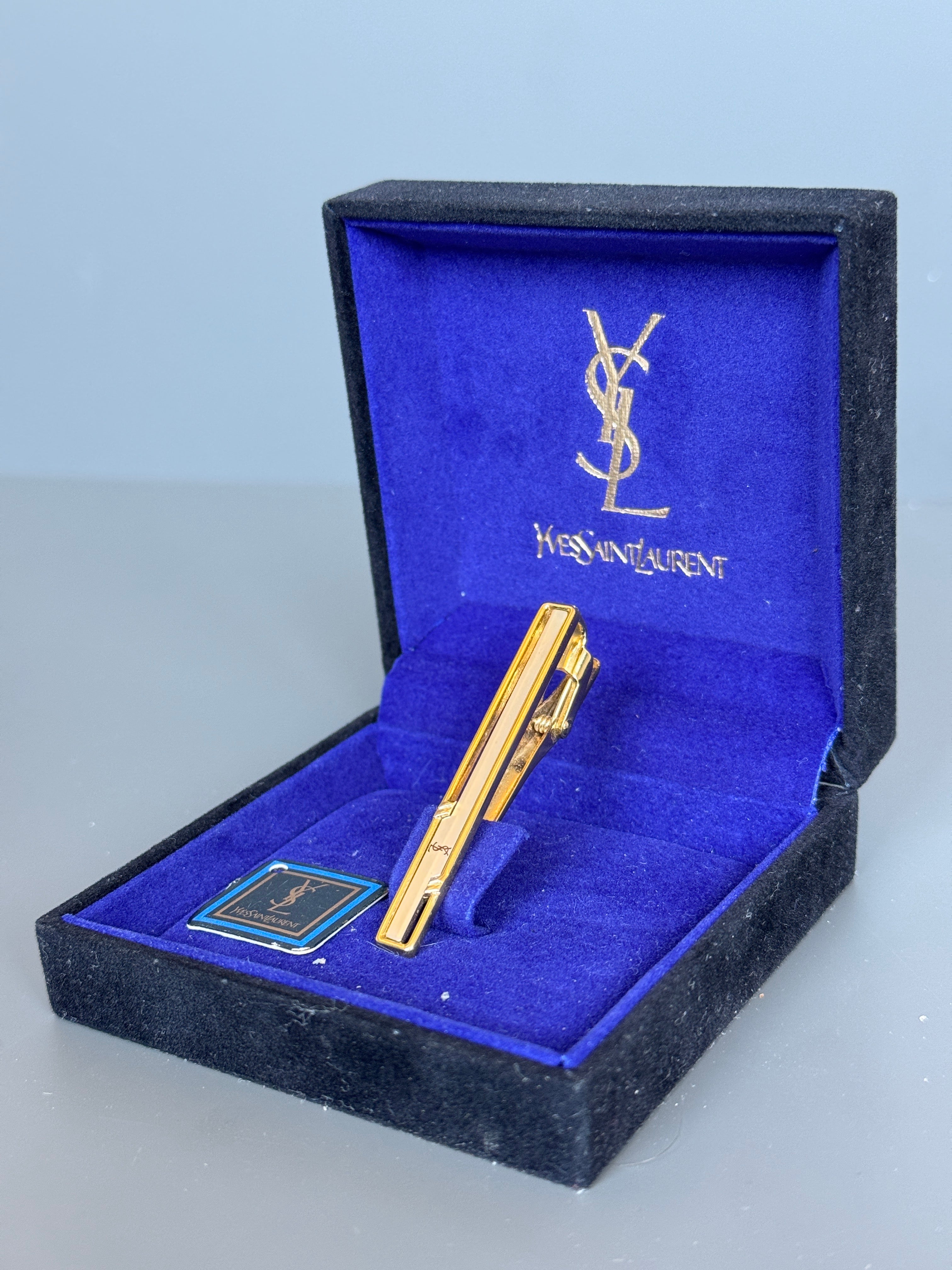 Yves Saint Laurent (YSL) Men's Tie Pin – Gold Plated Luxury Accessory
