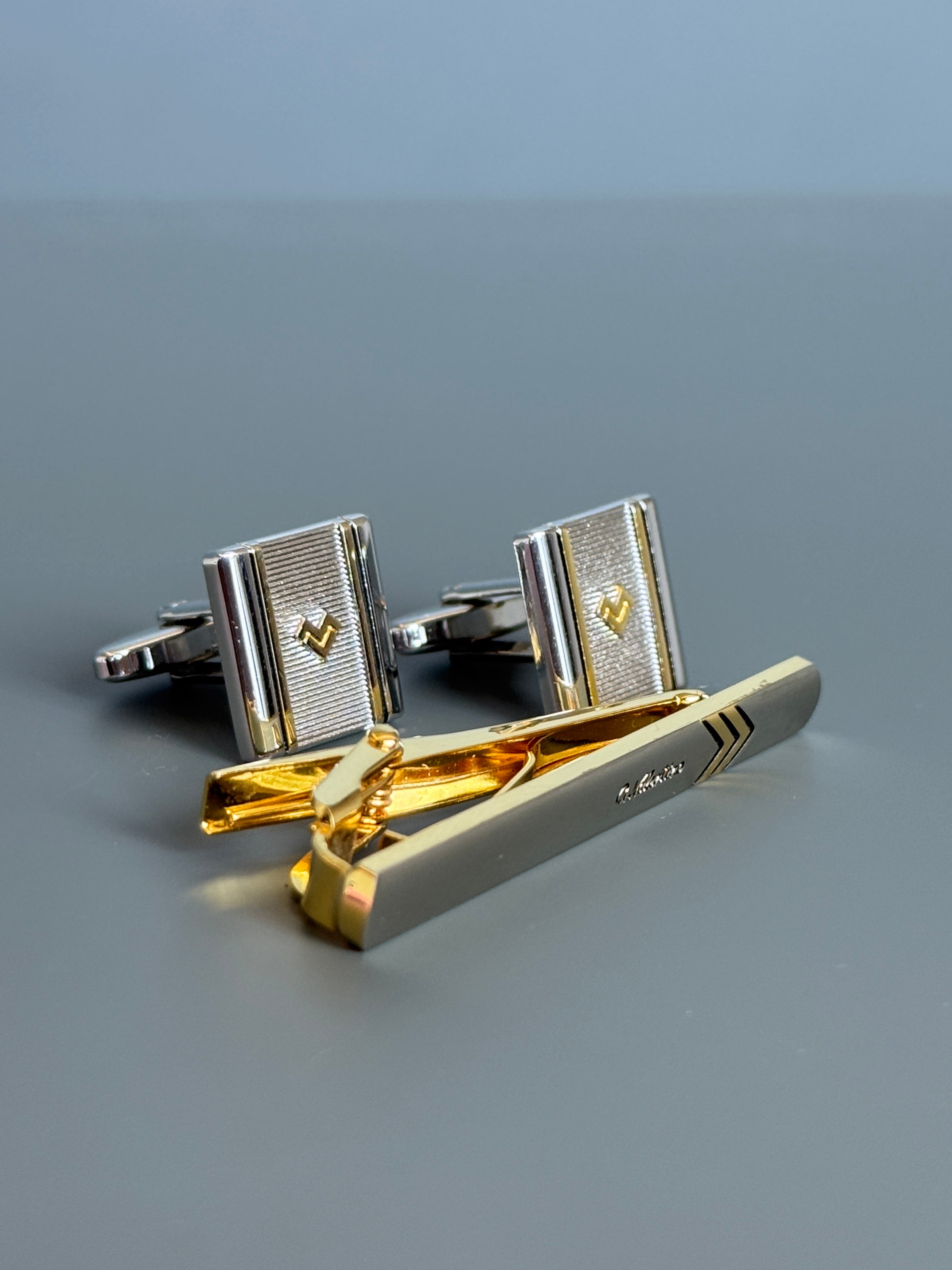 Giovanni Valentino Italy Men's Cufflink &amp; Tie Clip Set - Gold &amp; Silver Design - Stylish Men's Accessories