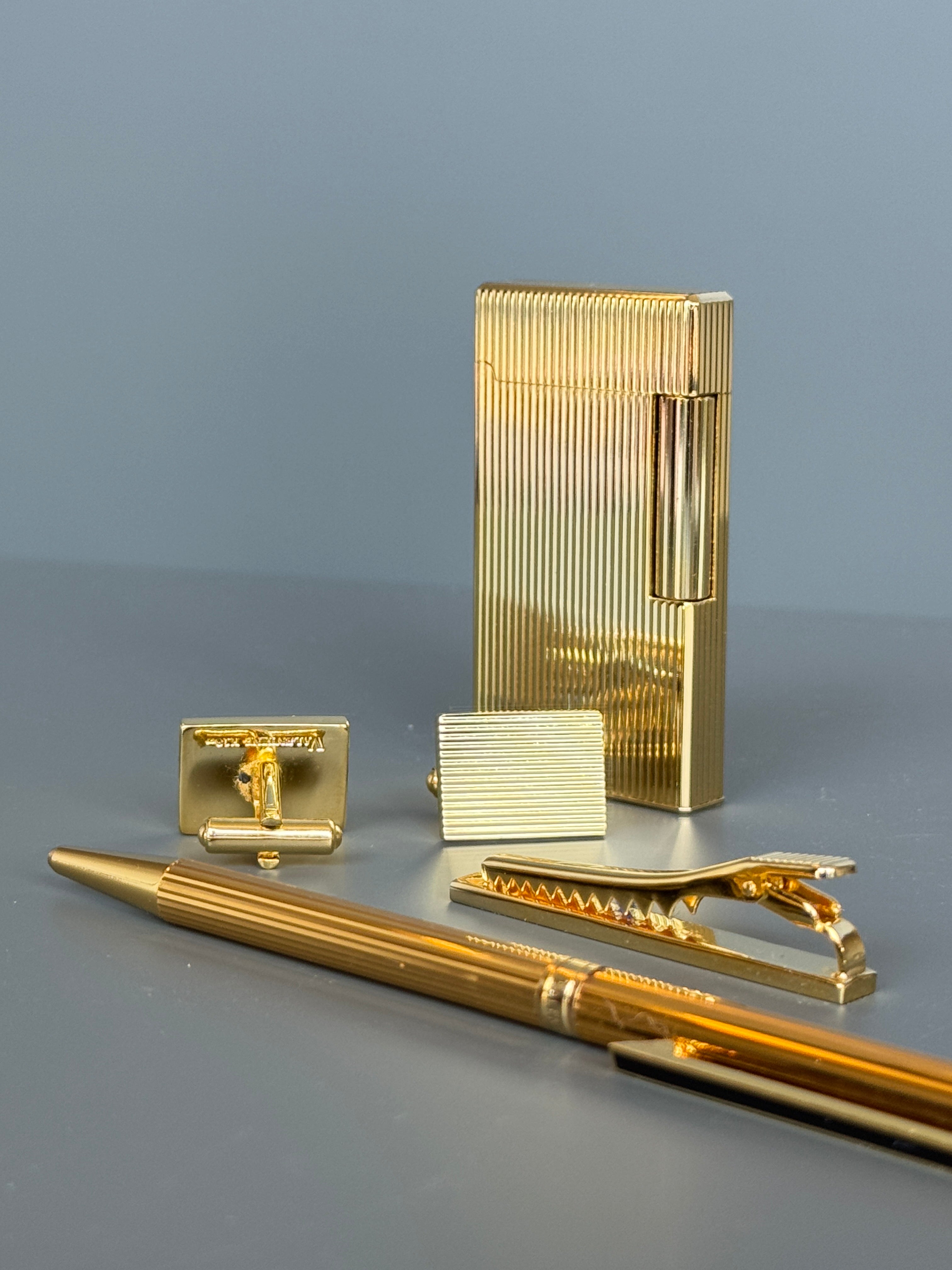 Valentine Paris Men's Gift Set – Gold Plated Pen, Lighter, Cufflinks and Tie Pin | Luxury Accessory Box