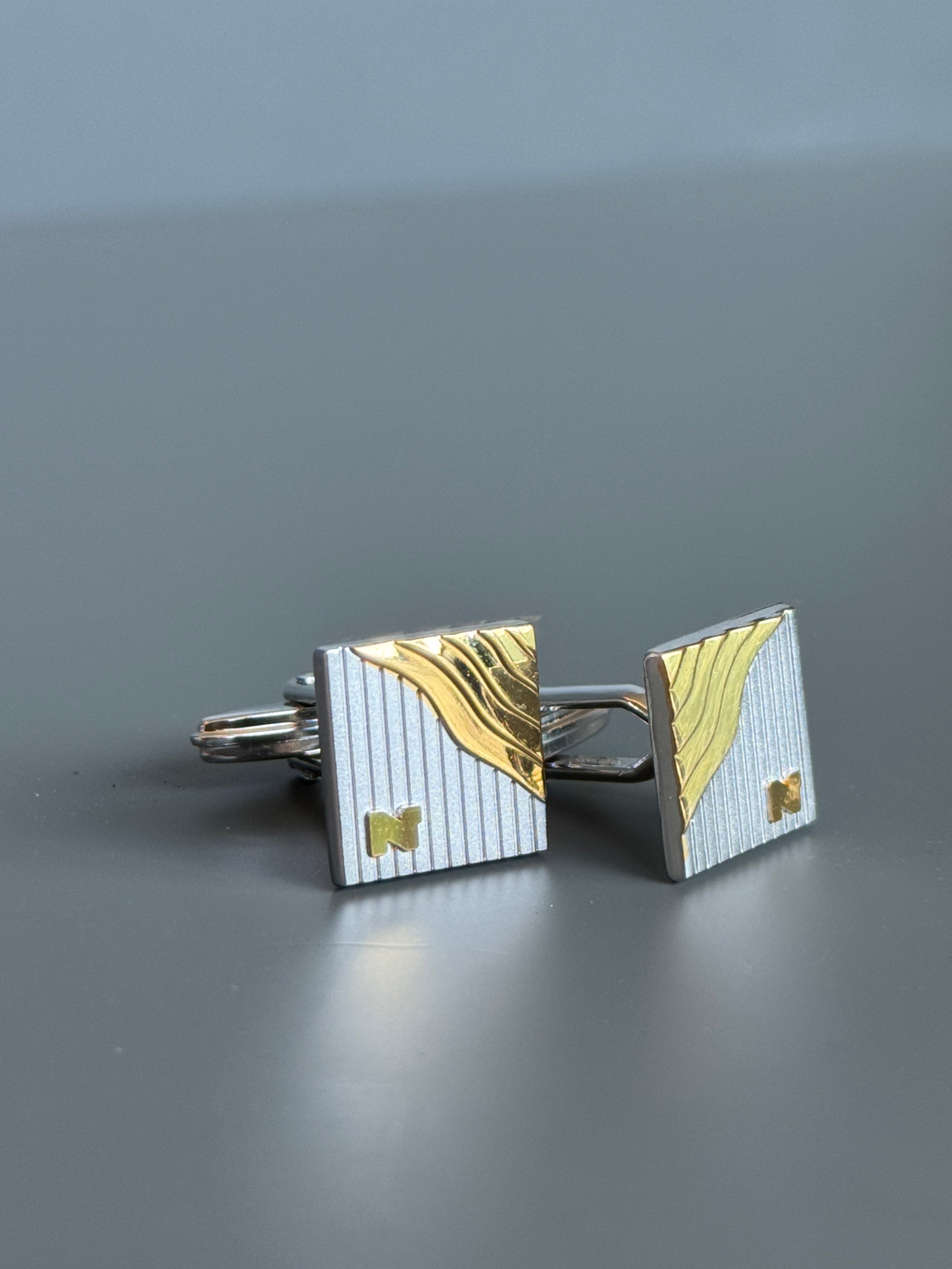 Nina Ricci Paris Men's Cufflinks - Gold &amp; Silver Square Design - Stylish Men's Accessories
