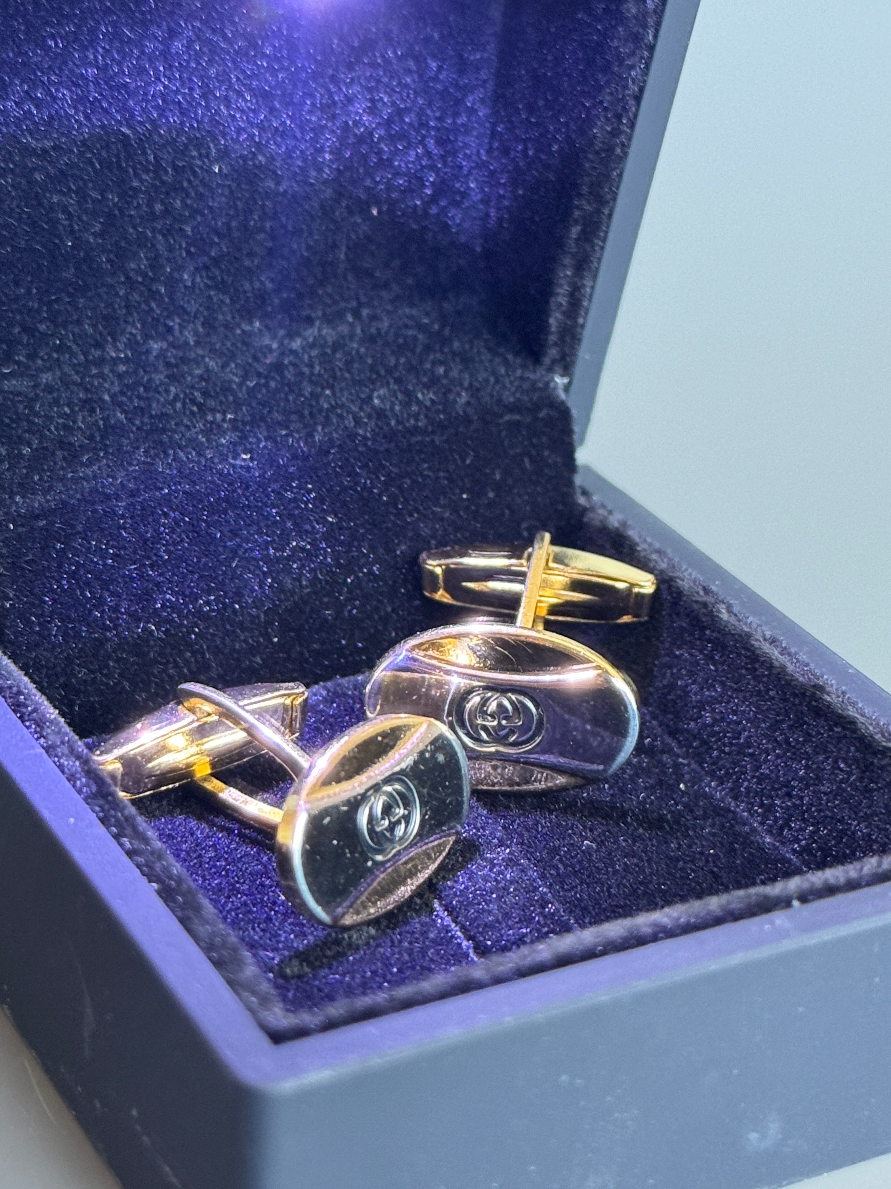 Gucci Cufflinks - Gold &amp; Silver Design - Iconic Logo (Vintage / Collectible)