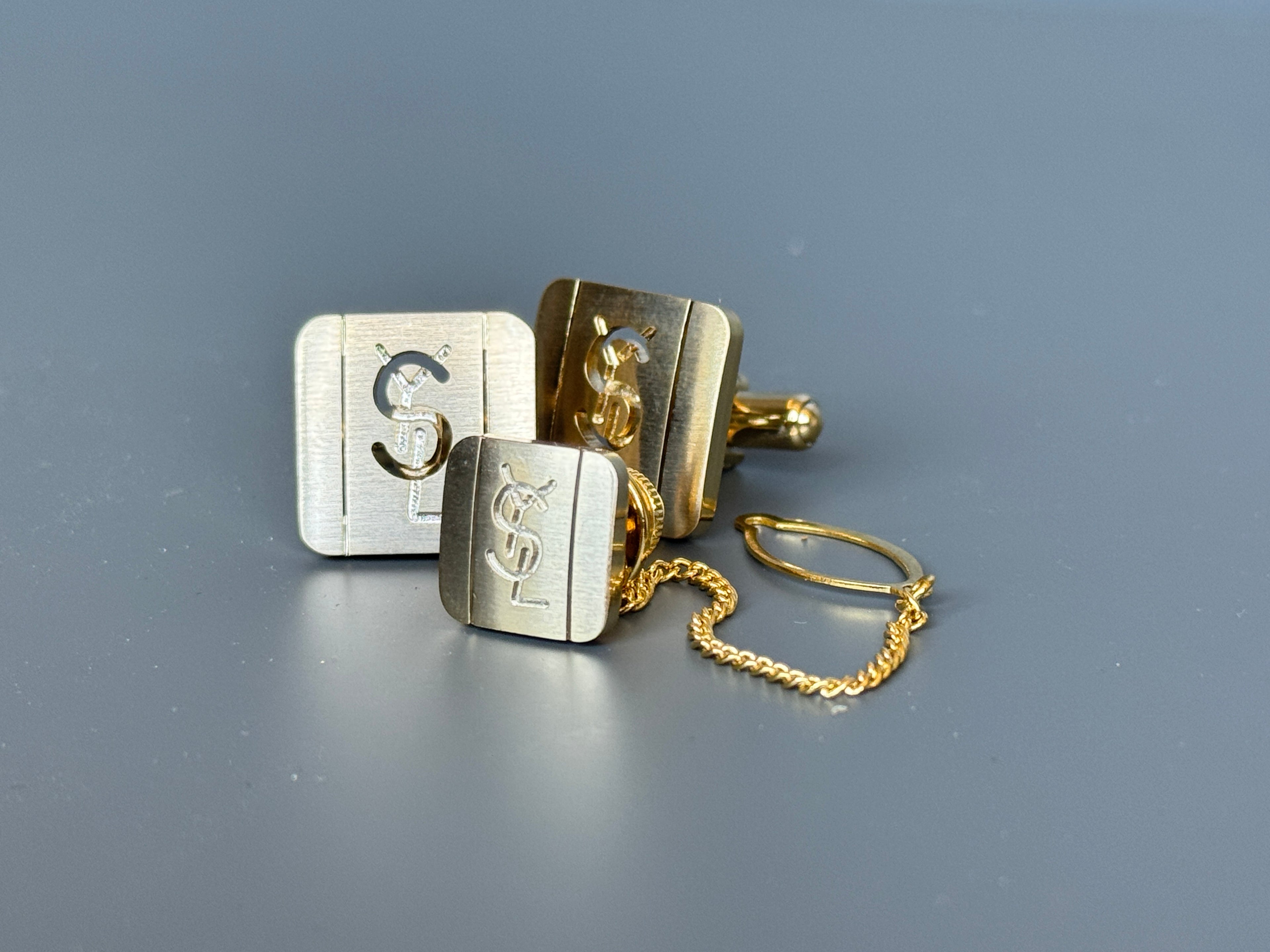 Yves Saint Laurent Men's Gift Set – Gold Cufflinks and Tie Clip | Luxury Accessory Box