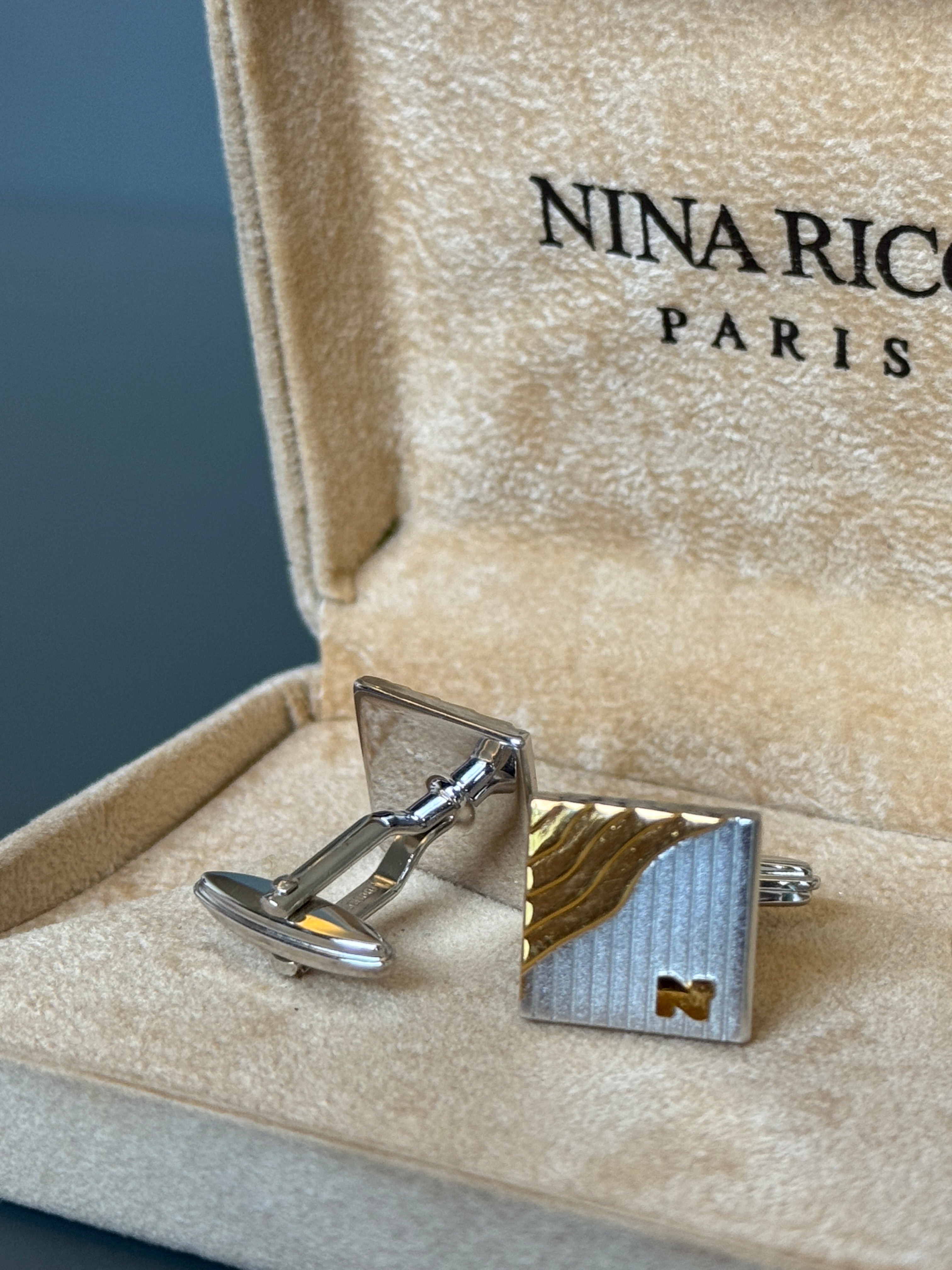 Nina Ricci Paris Men's Cufflinks - Gold &amp; Silver Square Design - Stylish Men's Accessories